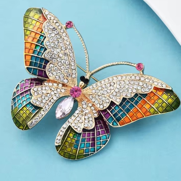 Anthropologie Jewelry - Butterfly Multicolor Crystals Brooch